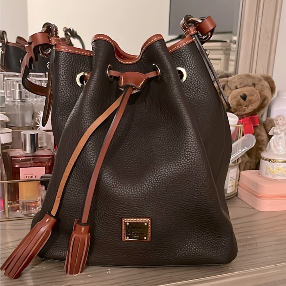 Dooney and Bourke Tasha Drawstring in Brown Tomorro.